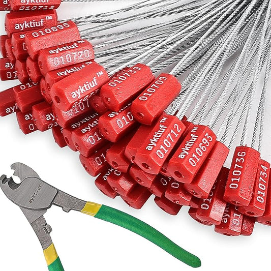 ayktiuf 120 Pieces Security Cable Seals, Metal Number Security Tags for Truck, Trailers, Cargo, Containers, Vans, Oil Tank, Milk Vehicle (Red, 120 Pack)