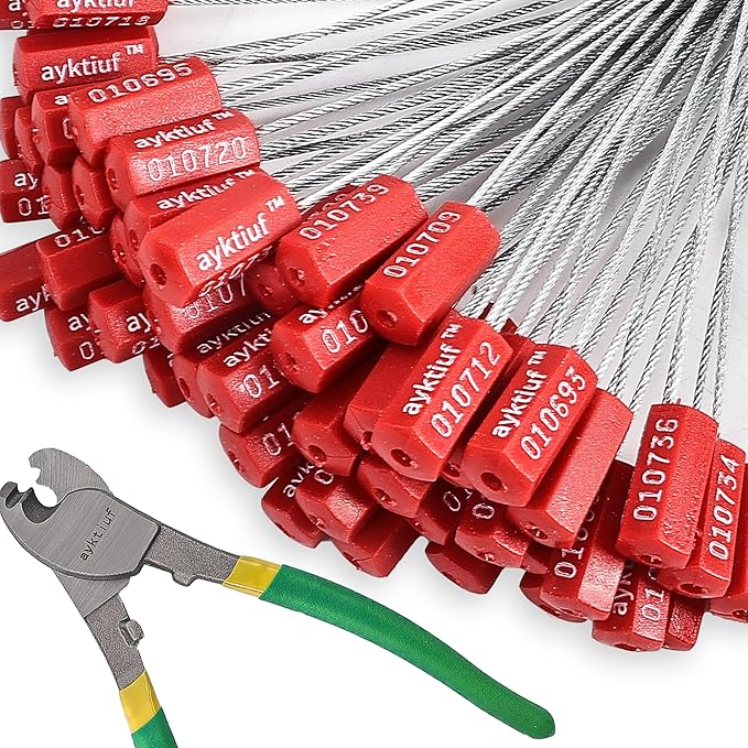 ayktiuf 600 Pieces Security Cable Seals, Metal Number Security Tags for Truck, Trailers, Cargo, Containers, Vans, Oil Tank, Milk Vehicle (Red, 600 Pack)