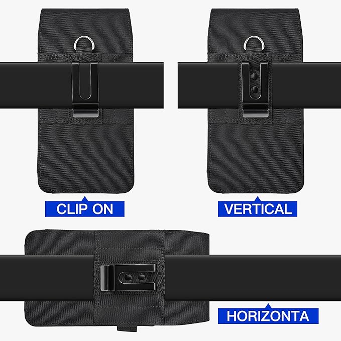 for iPhone 17 Pro Max Air 16/15/14/13/12/11 Pro Max Nylon Cell Phone Pouch Holster Case with Belt Clip Cover Holder for Galaxy S25+ S24+ S23+ S22+ S21+ (Black)