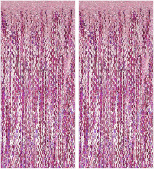Skiennix Pink Streamers Fringe Backdrop - Sparkling Tinsel Foil Curtains for Party & Photo Booth Decor