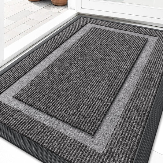 OLANLY Waterproof Front Door Mat - All-Season, Sturdy Natural Rubber, Easy Clean | 33x21, Dark Grey