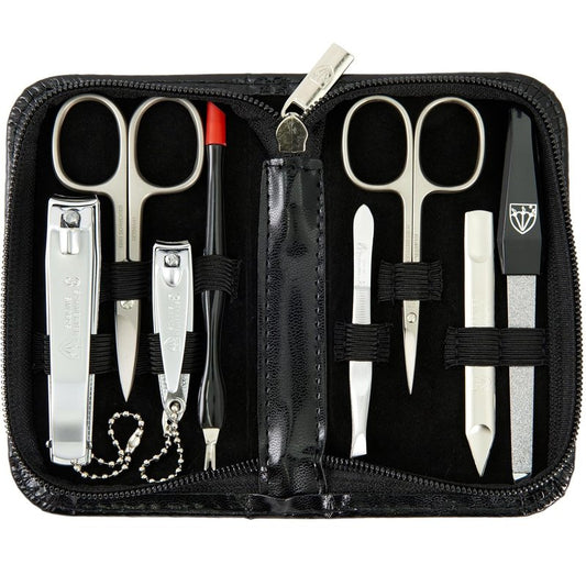 8-Piece Manicure Pedicure Grooming Kit - Professional Nail Care Set with Synthetic Leather Case | Black
