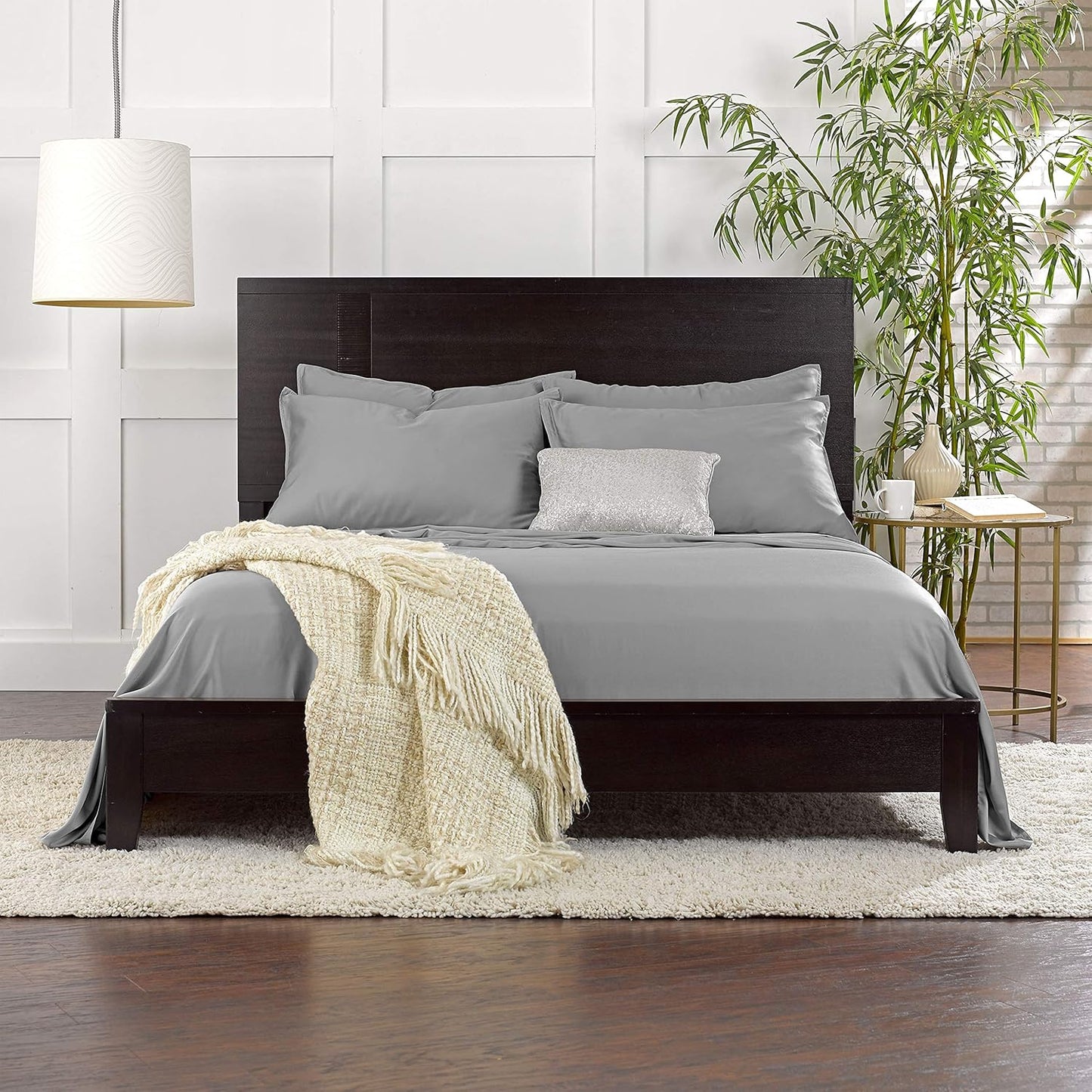 Pure Bamboo California King Sheets - 100% Organic Viscose Bed Sheet Set, Soft & Cooling, Stone Grey