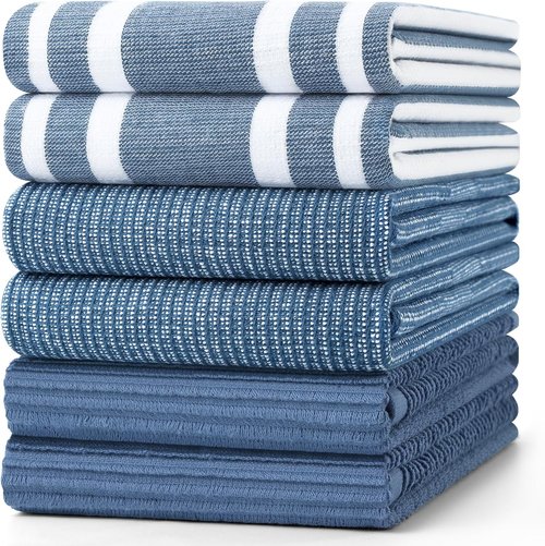 Homaxy Premium Kitchen Towels - Soft & Absorbent 380 GSM Cotton Dish Towels | 6 Pack, Navy Blue (18” x 28”)