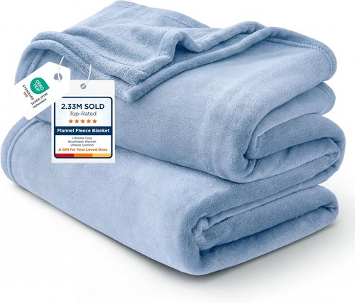 Bedsure Fleece Throw Blanket - Lightweight Plush Cozy Sofa Blanket in Light Blue, 50x70 Inches