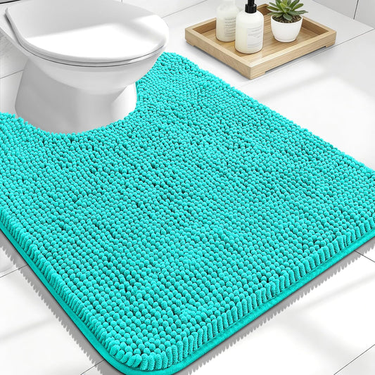 OLANLY U-Shaped Toilet Rugs - Extra Soft Chenille, Quick-Dry, Non-Slip | 24x20, Teal Color