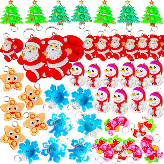 Skiennix Mini Pop Santa Claus Fidget Toys - 100 Pack Variety for Christmas Party Favors & Classroom Prizes