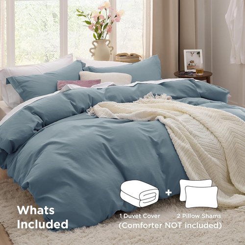 Bedsure California King Duvet Cover - Extra Soft Prewashed Cotton-Like Polyester in Mineral Blue, 104x98 with Zipper Closure & 2 Pillow Shams