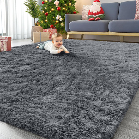 OLANLY Large Area Rug - Soft Fluffy Shaggy Carpet for Living Room & Bedroom | 8x11 ft, Grey