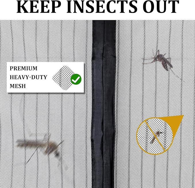 Amzjjle Magnetic Screen Door - Self Sealing, Heavy Duty, Hands Free Mesh Partition Keeps Bugs Out Let Breeze in- Pet and Kid Friendly - Keep Open Feature (Black, Fit Door Size 36 x 96 Inch)