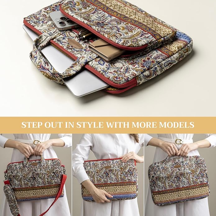 Maison d'Hermine Laptop Bag with Pocket Upto 15.5 inch Stain and Water Repellent Cotton Canvas Spring Summer (Jaipur)