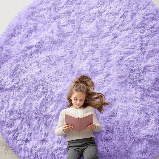 OLANLY Round Light Purple Area Rug - Soft, Fluffy, Machine Washable 9 ft Carpet for Bedrooms & Nurseries