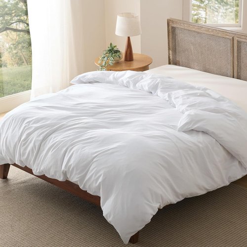 Bedsure Duvet Cover - Extra Soft Prewashed Cotton-Like Polyester | Queen Size 90x90 Inches, White