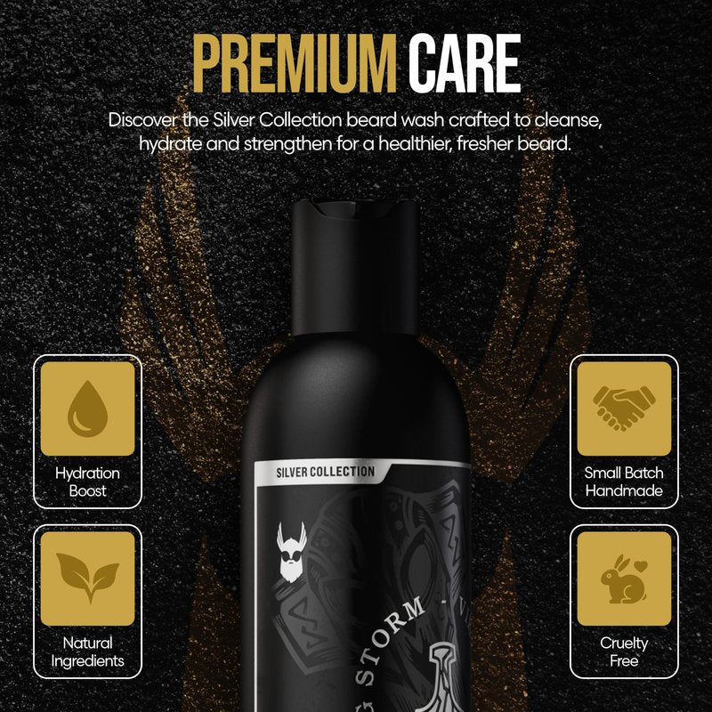 The Beard Struggle - Radiance Beard Wash & Conditioner Bundle - Silver Collection - Pack of 2, Viking Storm - Nourish, Cleanse, Softens, & Strengthens Beard - Beard Wash and Conditioner for Men