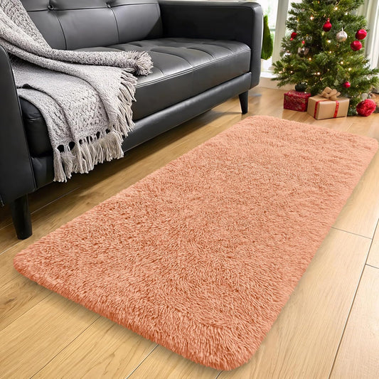 OLANLY 2x4 Machine Washable Runner Rug - Soft Fluffy Shaggy Carpet for Bedroom & Hallway | Muted Orange
