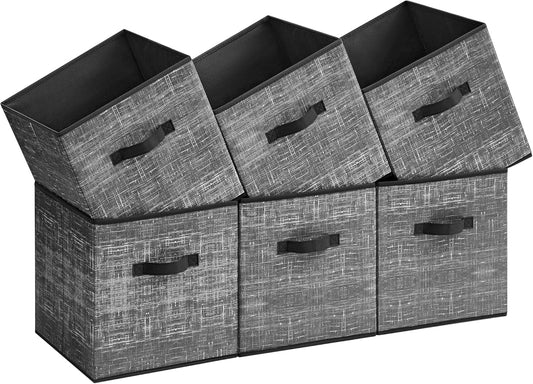 SONGMICS Storage Cubes - 13-Inch Foldable Non-Woven Fabric Bins with Double Handles | Set of 6, Classic Black