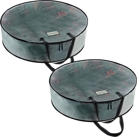 VENO Wreath Storage Container - 24 Inch Heavy Duty Clear Bag with Wall Hanging Handles | 2 Pack