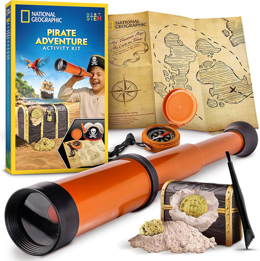National Geographic Pirate Adventure Kit - Dig for Treasure, Create Pirate Hat & Map | STEM Toys for Kids