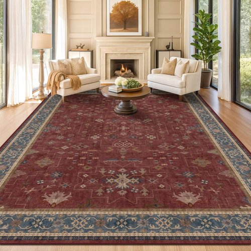 Hazo Haus Moroccan Area Rug - Dark Red 10x12 Washable Lightweight Rug for Living Room & Dining Room