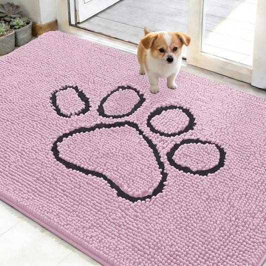 OLANLY Dog Door Mat - Absorbent Muddy Paws Doormat | Non-Slip Chenille 48x30, Dusty Rose