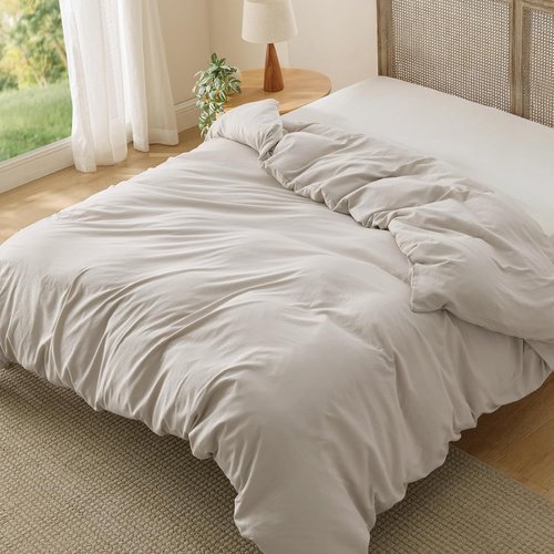 Bedsure Duvet Cover - Extra Soft Prewashed Cotton-Like Polyester, Full Size 80x90 Inches, Linen