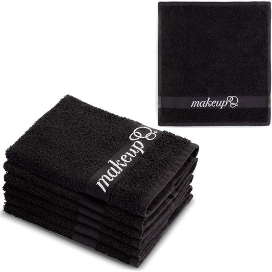 FABBPRO Black Makeup Remover Cloth Towels – Set of 6 Facial Makeup Eraser Towels 13" x 13" – Made in Turkey – Ultra Soft 100% Cotton – Chic Black Color – Beautiful Design – Gentle & Safe on Skin