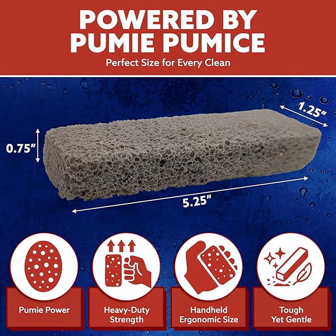 PUMIE Pumice Scouring Stick for Cleaning Toilet Rings Stain & Hard Water Rings, Extra Strong Heavy Duty Pumice Stone for Toilet Cleaning, Rust, Grills, Tough Bathroom, Ovens, Pools & Tubs - Pack of 12