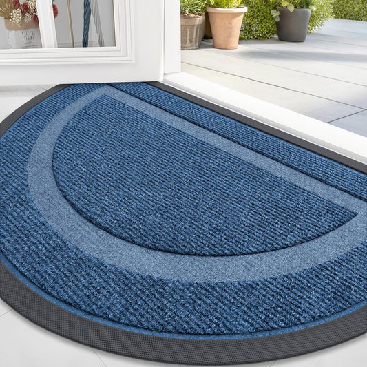 OLANLY Half Circle Door Mat - Waterproof All-Season Doormat for Indoor/Outdoor Use | 58x23, Light Blue