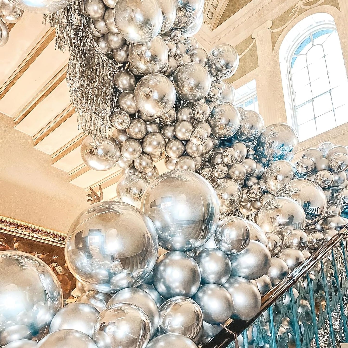 PartyWoo Silver Balloon Arch Kit - 155 Pcs in Various Sizes for Birthday & Wedding Decor | Silver-G102