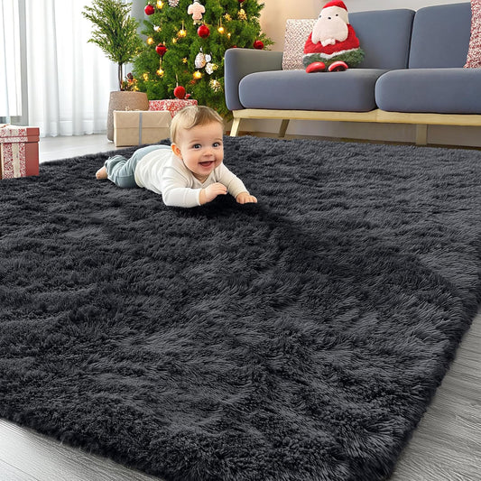 OLANLY Large Area Rug - Soft Fluffy Shaggy Indoor Carpet for Living Room & Bedroom | 6x8 ft, Black