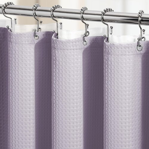 Dynamene Extra Long Shower Curtain and Liner Set - 84 inch Tall Waffle Fabric, Waterproof Clear Liner, Heavy Duty Weighted Hotel Luxury Cloth Shower Curtains for Bathroom, 12 Hooks, 72x84, Lavender