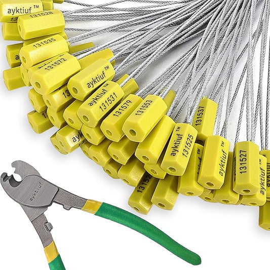 ayktiuf 120 Pieces Security Cable Seals, Metal Number Security Tags for Truck, Trailers, Cargo, Containers, Vans, Oil Tank, Milk Vehicle (Yellow, 120 Pack)