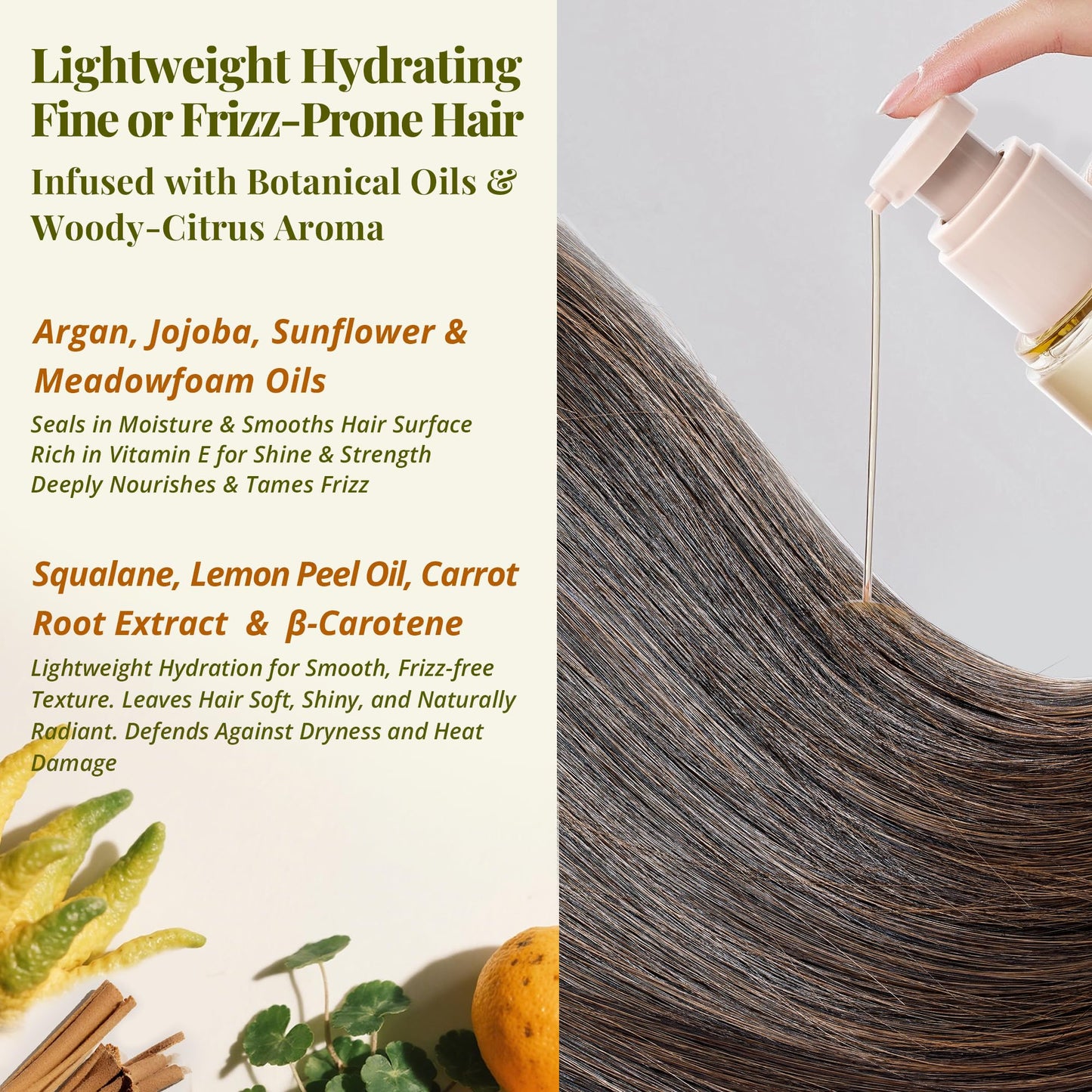 JANICORN Leave-In Hair Oil – Lightweight Hydration with Jojoba & Argan Oils, Sandalwood & Bergamot Aroma, Smooth Shine & Frizz Control for Fine to Frizz-Prone Hair, 3.4 fl oz / 100 ml