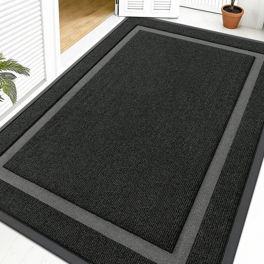OLANLY Front Door Mat Indoor Outdoor Entrance, Waterproof All-Season, All-Weather Doormat, Sturdy Natural Rubber, Fade Resistant, Low Profile, Easy Clean Patio Porch Entryway Mat, 59x40, Black