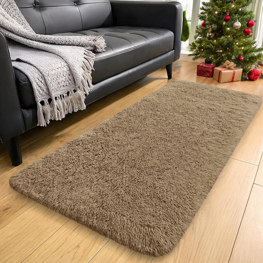 OLANLY Machine Washable Runner Rugs - Soft Fluffy Shaggy Indoor Carpet for Bedroom & Hallway | Taupe