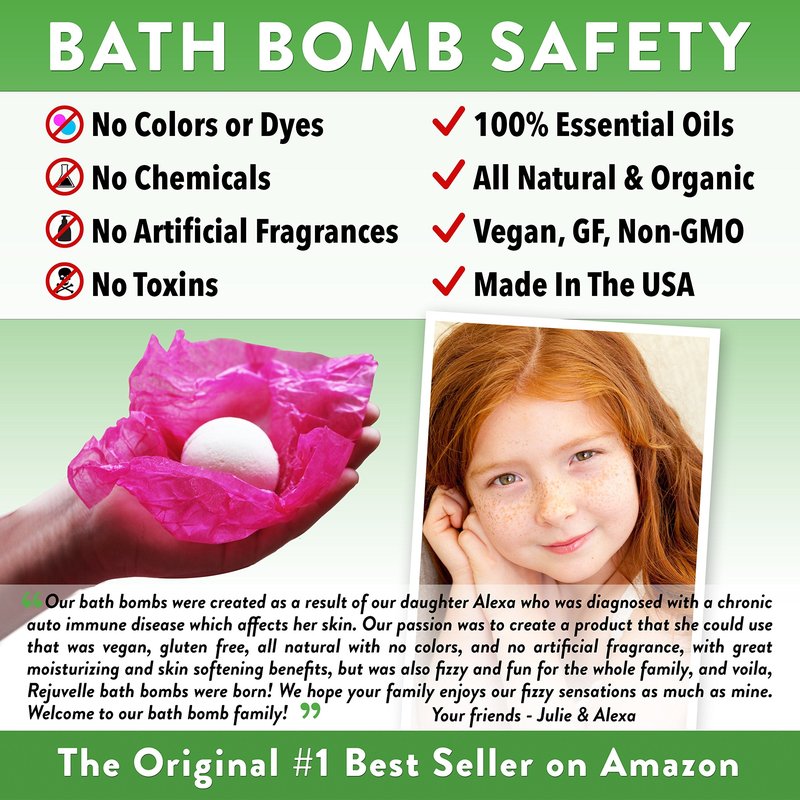 Rejuvelle Bath Bomb Gift Set -6 All Natural Soothing Sinus, Allergy, And Congestion Relief Fizzies. Eucalyptus, Peppermint Essential Oils to Help You Breathe Easy! Enjoy a Moisturizing Fizzy Fun Bath.