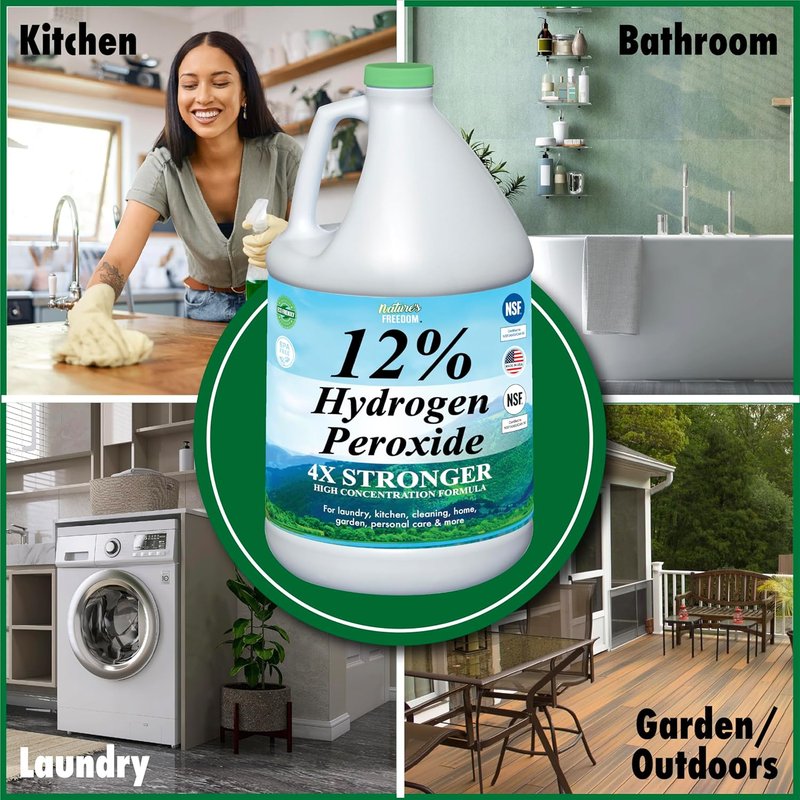Nature's Freedom Hydrogen Peroxide 12% - Food Grade H2O2 | 4 Gallons of Purified Water