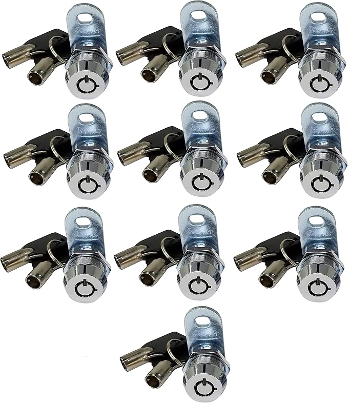 Admiral Locks Tubular Cam Lock, Keyed Alike Removable Key RV Compartment Storage Lock Cabinet Locks (Chrome Pack of. 10, 5/8 Inch 90°)