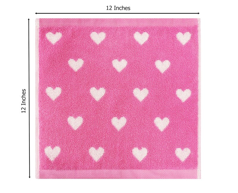ORIGINAL KIDS Wash Cloth - Bath Time Hearts 12 Pack Washcloth Set - 100% Cotton Jacquard Colorful Absorbent Quick Dry Face Towel - Super Soft Face Cloth 12x12 inches - Pink White