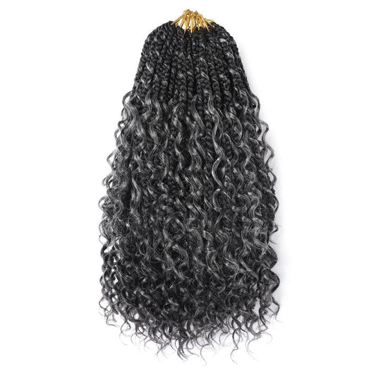 SALANNO Tornado Colorful Spirals Goddess Pre-looped Box Braid Extensions Crochet Hair for Black Women - Synthetic Boho Crochet Braids with Curly Ends(14inch, 9packs, 1B/Grey)