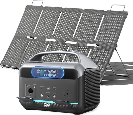 Portable Power Station 600W (1200W Surge) with 100W Solar Panel Included, 576Wh LiFePO4 Solar Generator, 1Hr Fast Charging, 100W USB-C PD Output, Power Bank for Home Emergency, Camping, RV, CPAP