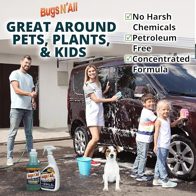 Bugs Nâ All Multipurpose Car Cleaner & Degreaser - Bug & Tar Remover Concentrate 32 oz - Exterior Cleaner Safe for Car Paint, Metal, Chrome, Aluminum, Windows & Mirrors - w/Free 32 oz Spray Bottle