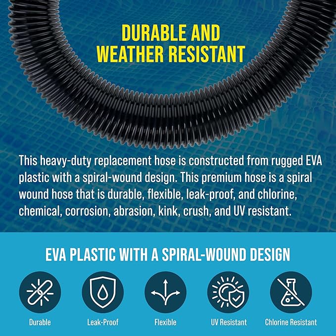 U.S. Pool Supply 9 Foot Heavy-Duty Above Ground Pool Hose, 1.5" - Black Replacement Filter Connecting Hose, Flexible Spiral Wound EVA - Compatible with Intex for Pool Filter Pumps - Skimmer Pump