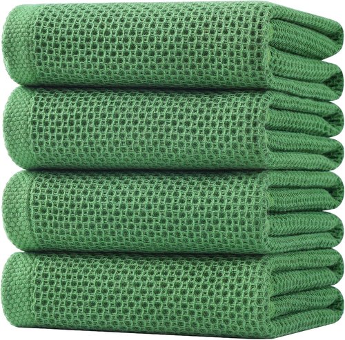 Homaxy Kitchen Dish Towels - 100% Cotton Waffle Weave, Ultra Soft & Absorbent | 20x28 Inches, 4-Pack, Grass Green