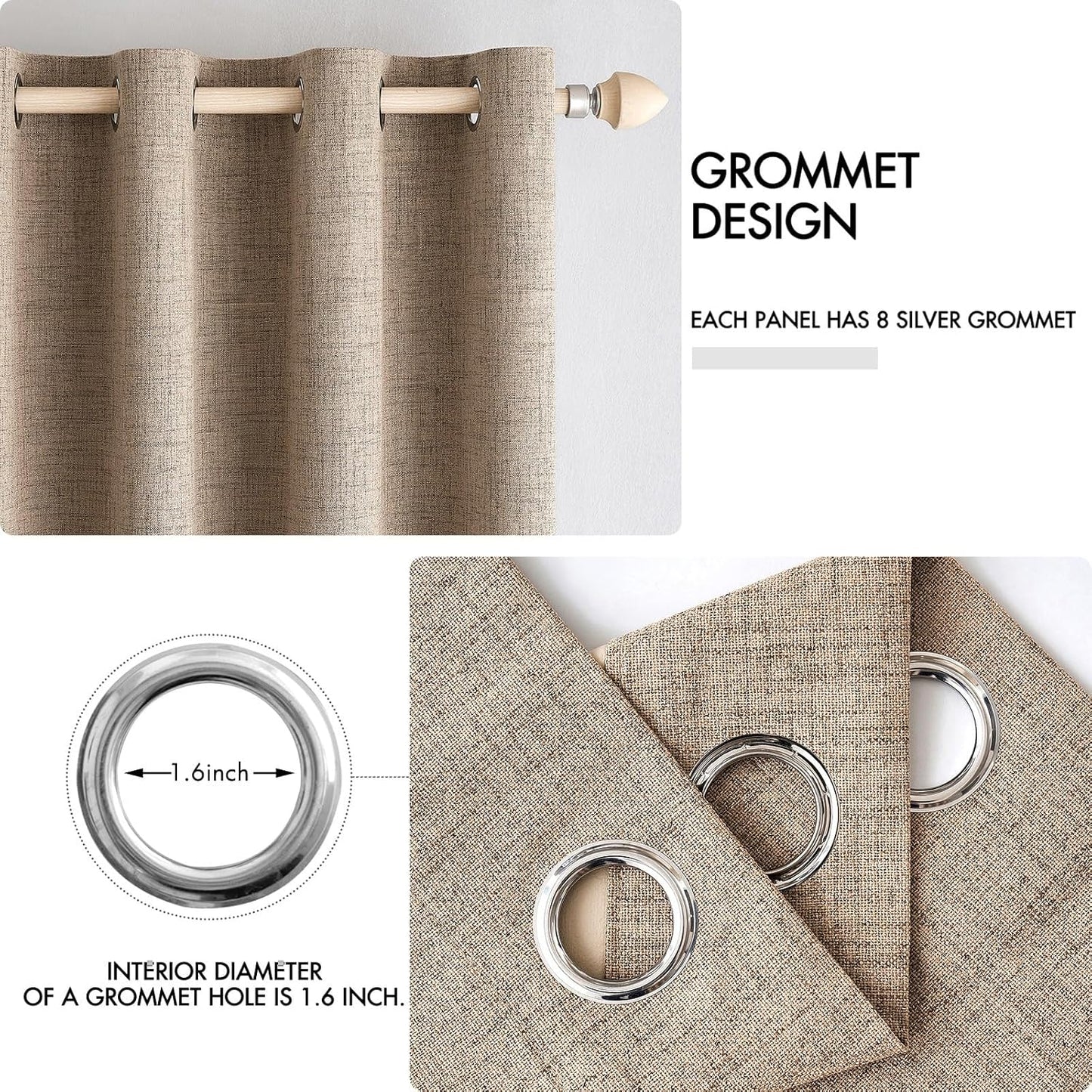 MIULEE 100% Blackout Linen Textured Curtains - Thermal Insulated Copper Brown Drapes | 52 x 72 Inch (2 Panels)