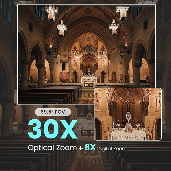 iuZee AI Auto Tracking PTZ Camera 3G-SDI/USB3.0/HDMI/LAN PoE 30X Optical and 8X Digital Zoom Live Streaming Camera 1080P 60FPS for Church Services Worship Education Events vMix OBS YouTube