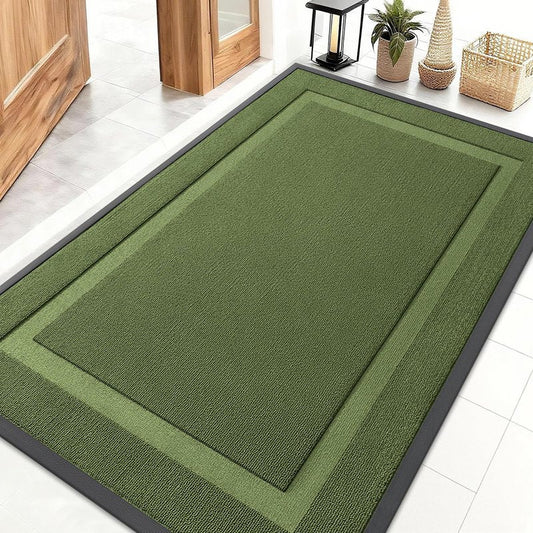 OLANLY Front Door Mat Indoor Outdoor Entrance, Waterproof All-Season, All-Weather Doormat, Sturdy Natural Rubber, Low Profile, Easy Clean Patio Porch Entryway Mat, 47x32, Classic Green