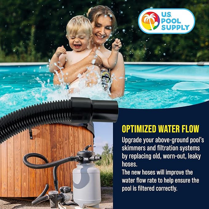 U.S. Pool Supply 8 Foot Heavy-Duty Above Ground Pool Hose, 1.5" - Black Replacement Filter Connecting Hose, Flexible Spiral Wound EVA - Compatible with Intex for Pool Filter Pumps - Skimmer Pump