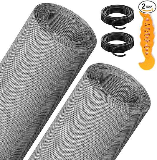 2PACK MAGZO Window&Door Screen Replacement Kit, 48''W x 99''L, with Retainer Spline (Total 65.6 FT) and Press-Fit Roller Tool, Scratch-Proof Polyester, Mesh Roll Repair for Patio, Pet Friendly, Grey
