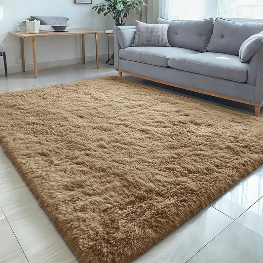 OLANLY Large Area Rug - Soft Fluffy Shaggy Indoor Carpet for Living Room & Bedroom - 5x7 Taupe